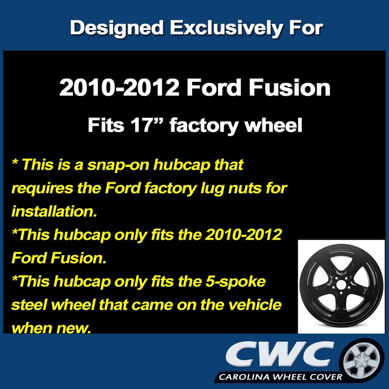 Premium Replica Hubcaps, Replacement for Ford Fusion 2010-2012, 17-inch Wheel