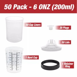 Lauco PPS CUPS Disposable Paint Spray Gun Cup Liners and Lid System (190 Mic) 50pack - 200ml/6oz