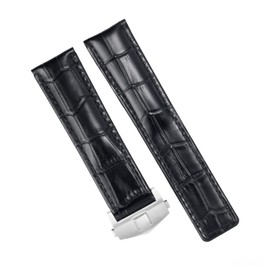 DISMAY Leather Watch Band Strap Made for Tag Heuer Watches with 19mm Lug (19mm, Black)