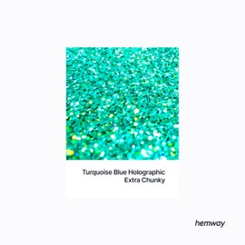 Hemway Polyurethane & Epoxy Glitter - Turquoise Blue Holographic | Extra Chunky Metallic Flake Sequins for Resin Crafts | Craft Supplies for Tumblers, Candles, Glass & Floor Art Decoration | 100 g