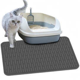 Silicone Cat Litter Mat, 24" X 15" Kitty Litter Trapping Mat, Waterproof Litter Box Mat for Floor, No-Slip Litter Catcher Mat with Internal Grooves and Protrusions (Light Gray)