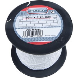 Connex Polypropylene Braided Mason's Twine, Knot Resistant, Tear Resistant & Durable Guide Line / Builders' Line / Plumb Line on a Spool, 100 m x Ø 1,7 mm, White