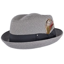MAZ Unisex Paper Straw Pork Pie Hat Crushable Summer Trilby with Band and Adjustable Sweatband Grey