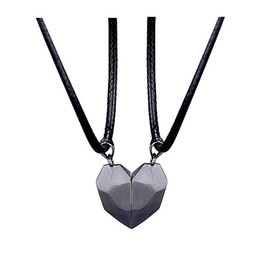 LEGENSTAR Two Souls One Heart Pendant Necklaces for Couple,Wishing Stone Creative Magnet Couples Necklace (Black+Black)