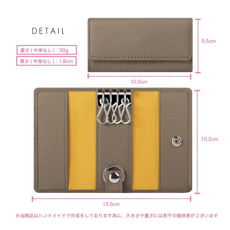 HANATORA PKC Genuine Leather Key Case, Trifold, 2 Buttons, 6