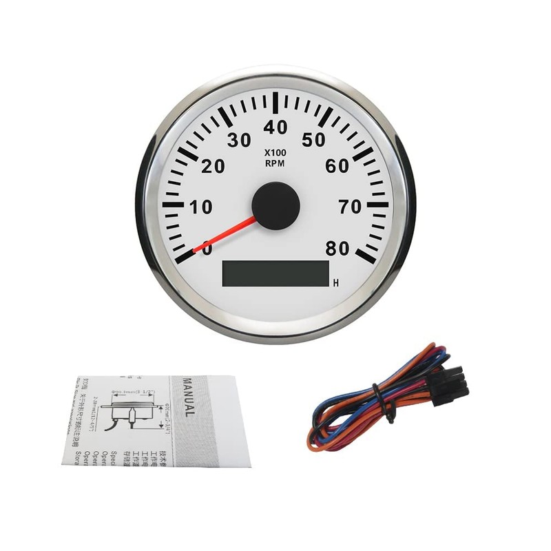 ELING Tachometer Waterproof with Hour Meter 0-8000 RPM 85 mm
