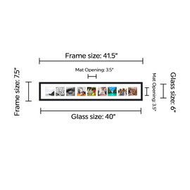 CountryArtHouse 6 x 40 Black Collage Frame with White Mat - 6x40 Solid Wood Frame for Nine 4" x 4" Photos - Black Matted Instagram 4x4 Collage Photo Frame with Mat with Multi Opening Picture Matte