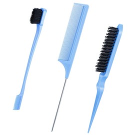 3 Pcs Slick Back Hair Brush, Bristle Brush Edge Control Teasing Comb for Women Black Hair (Blue)