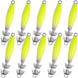 Luminous Squid Jig Hooks Saltwater Glow Squid Jigs Fluoresent Cuttlefish Sleeve Fishing Jigs Squid Hard Night Fishing Bait Octopus Lure Glow in Dark