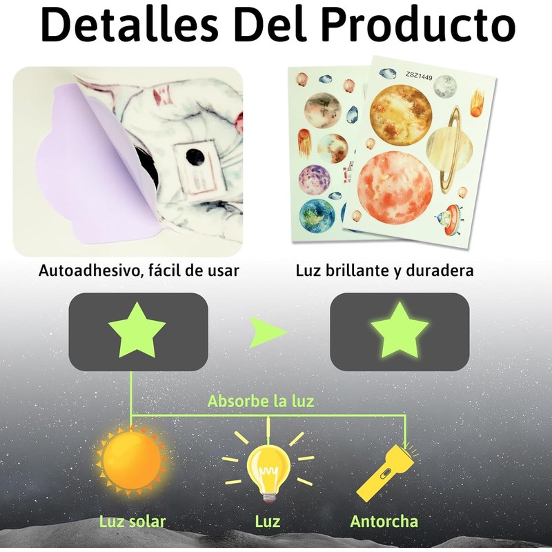 849 Piezas Estrellas Fluorescentes para Techo Pegatinas Luminosas Decorativas Decoraciones