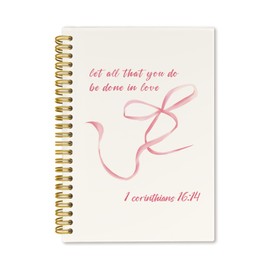 ICEWHITEY Christian Bible Prayer Journal for Women,Coquette Pink Bow Spiral Study Notebook Journal for Women Teen Girls,5.5X8.3 Inch (1 Corinthians 16:14)