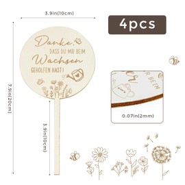 Pack of 4 Wooden Plant Stakes with Flower Motif, Thank You Message, Thank You for Helping Me Grow, Gift Nursery Thank You Gift for Teacher (Plant Stake 2)