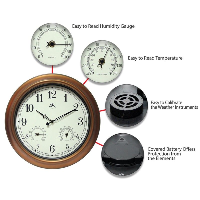 Infinity Instruments Craftsman 18 inch Copper Petina Outdoor Clock Thermometer
