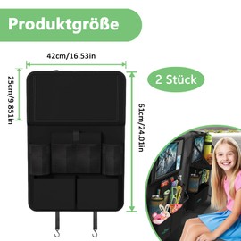 Olgary Car Seat Organiser Children - Pack of 2 Waterproof Backrest Protectors with 12 Pockets, Folding Table + Large Storage for Car Travel Accessories, Seat Protection Mat Family Holiday