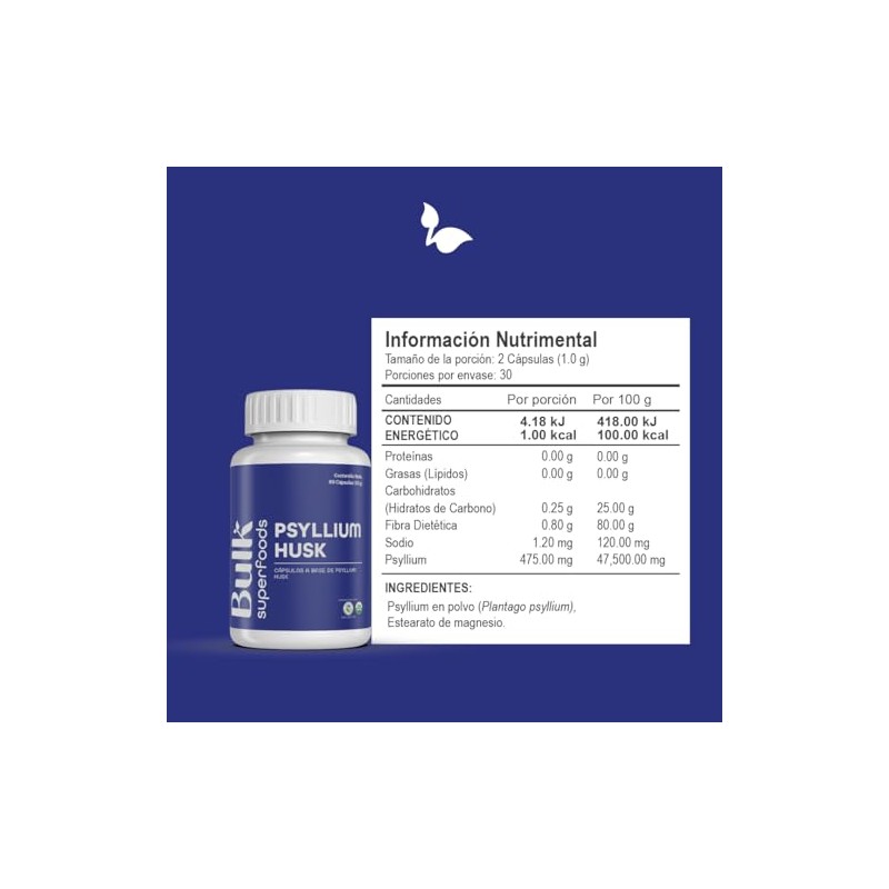 BULK SUPERFOODS Psyllium Husk 100 Natural Suplemento Alimenticio