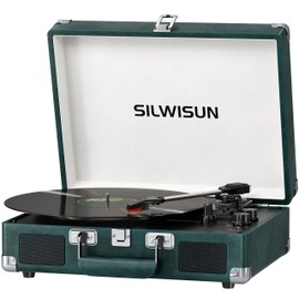 Vinyl Record Player with Speakers Vintage Bluetooth Turntable, Battery Powered 3-Speed Vinyl Player, Retro Suitcase Phonograph, Portable Lp Player RCA Out AUX in Headphone Jack