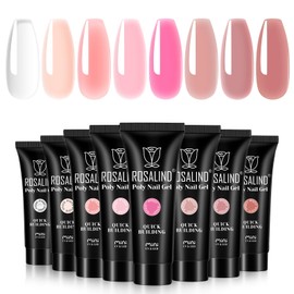 ROSALIND Poly Nail Gel Set, 8 PCS 10ml Clear Pink Poly Extension Gel Nail Set, Nude Neutral Poly Nail Gel Kit Poly Acrylic Nail Enhancement for Nail Art Design