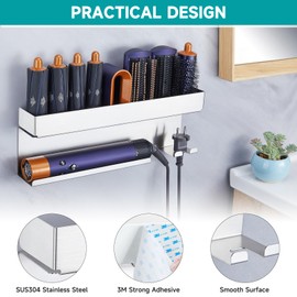XILIMEN Storage Holder for Dyson Airwrap, Curling Iron Accessories Wall Mounted Rack Bracket Stand with Adhesive, Stainless Steel Dyson Airwrap Organizer for Bathroom, Bedroom, Hair Salon