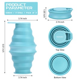 Nefeeko Collapsible Water Bottle,2 Pack 17oz Reuseable BPA Free Silicone Foldable Water Bottles for Travel Gym Camping Hiking, Portable Leak Proof Sports Water Bottle with Carabiner