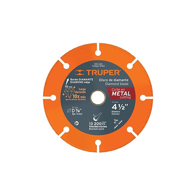 Truper DID-445, Disco de diamante de 4-1/2" x 1.4 mm
