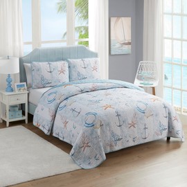 Sweet Home Collection Quilt Queen Size Embroidered Oversized Soft and Luxurious Quilt Set with Shams, Queen, Ocean Breeze