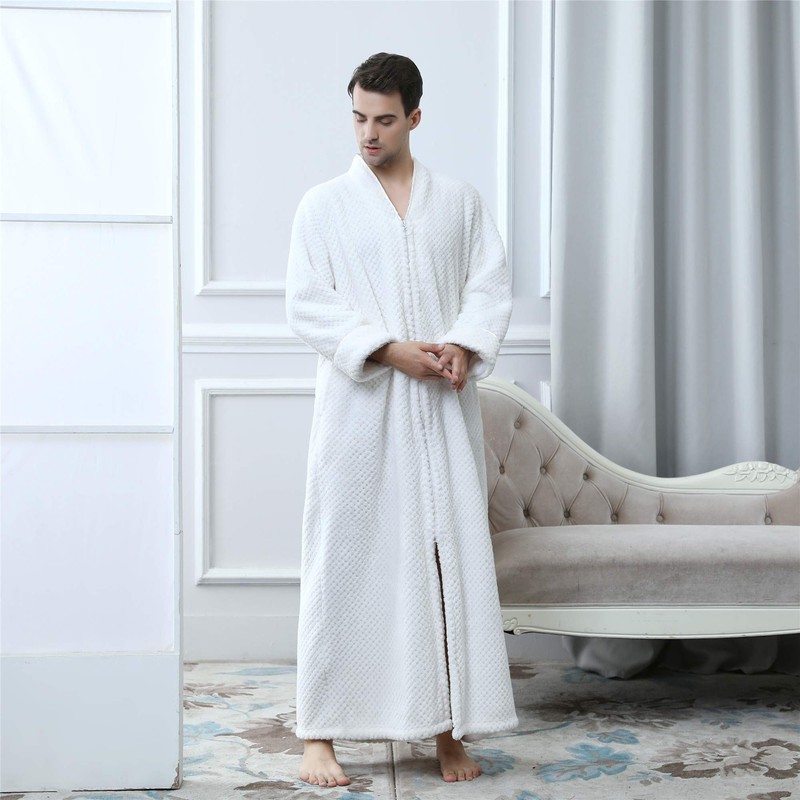 BIFINI Unisex Luxury Sherpa Bathrobe Full Length Zip Up Housecoat