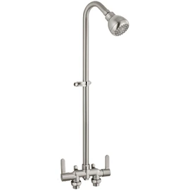 Aolemi Outdoor Shower Fixtures, 31" Exposed Shower System with Shower Head, 2-Handle Outdoor Shower Kit, 3 Inch Center Brass Mixing Valve, Brushed Nickel