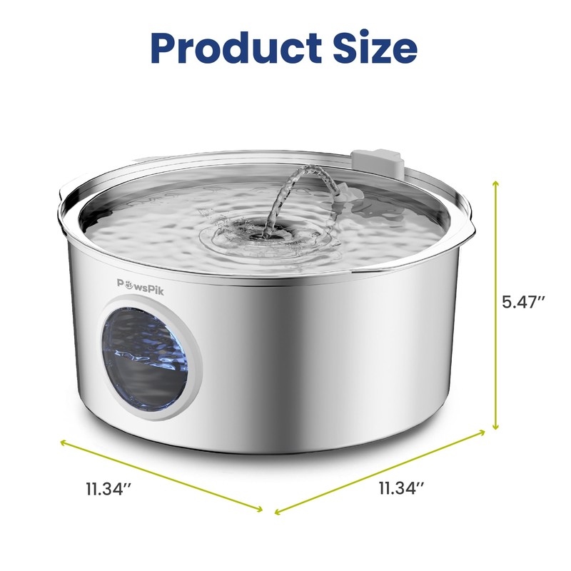 PawsPik Ultra-Quiet Stainless Steel Dog Water Fountain, 1.8-gal