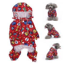 Dog Raincoats Waterproof, Reflective Waterproof 4 Legs Pet Rain Jacket Dog Raincoat with Hood for Small Medium Dog (S)