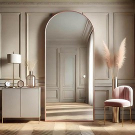 OICHA Rose Gold Mirror, 64"x21" Pink Body Mirror, Floor Standing, Full Length, Shatterproof, Arched