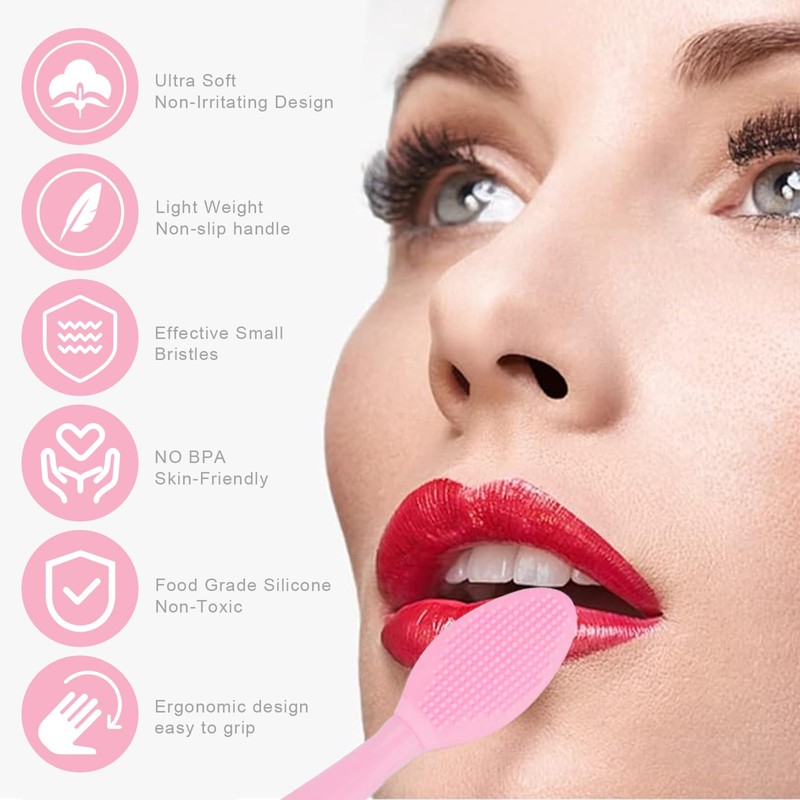 Lip Scrub Brush,Double-Sided Silicone Exfoliating Lip Brush Tool for Smoother
