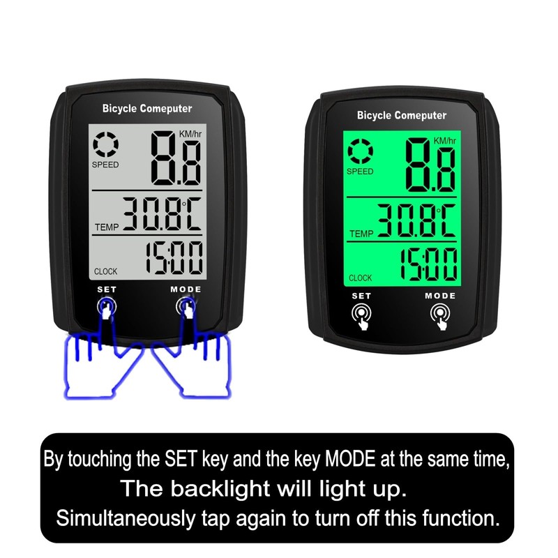 JZK Wired bike computer with LCD backlight Display, 19 functions