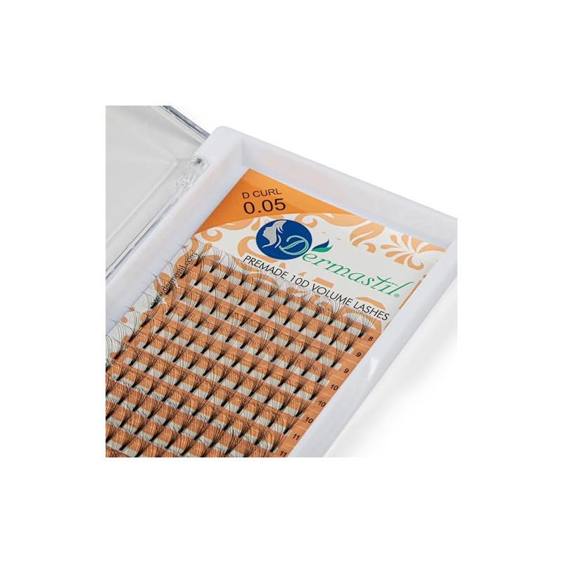 Dermastil 10D Premade Handmade Volume Eyelashes, D Curl, Thickness 0.05