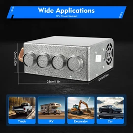 DOONARCES 12V Universal Under Dash Heater Kit for Car Truck 4 Ports Full Set Underdash Heater with Speed Switch Car Warmer Defroster Demister, Grey (4 Ports, 11 * 9 * 3.93in)