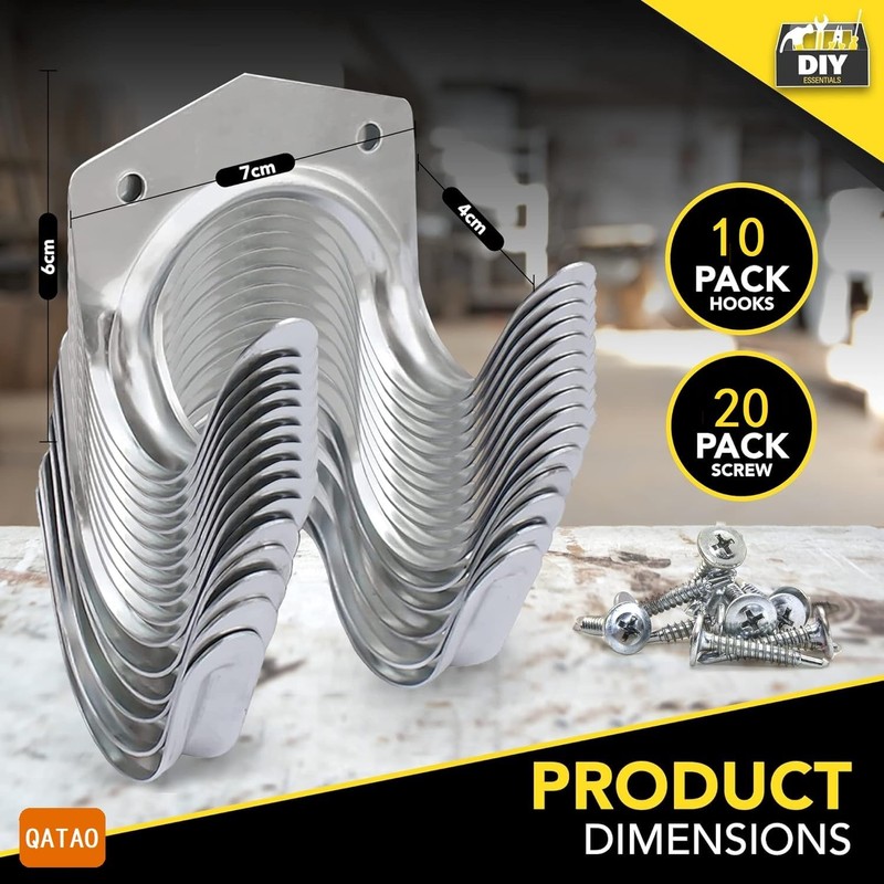 10Pack Wall Hooks for Garage Tool Storage, Tool Hanger Hooks