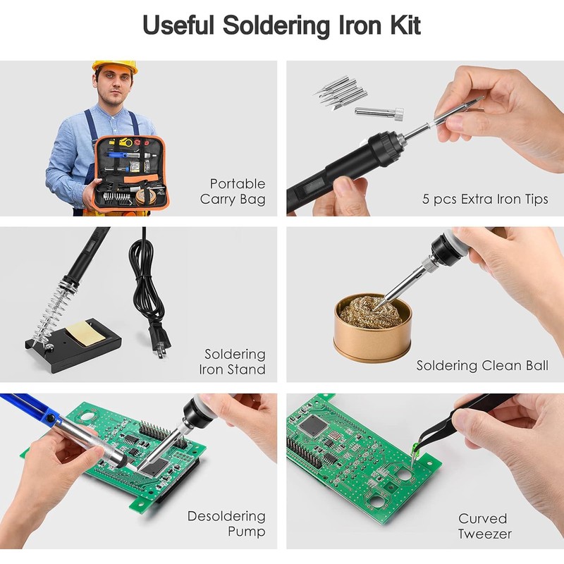 YVXUN Electronics Soldering Iron Kit, 80W Adjustable Temperature Welding Tool