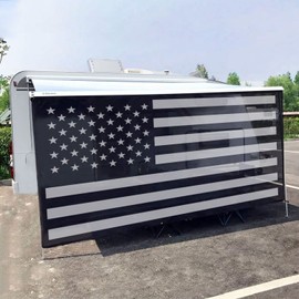 Tentproinc RV Awning Sun Shade Screen 7' X 16' 3'' (American Flag) Black Mesh Sunshade Camper Trailer Awning Shade Screen UV Blocker Completed Kits