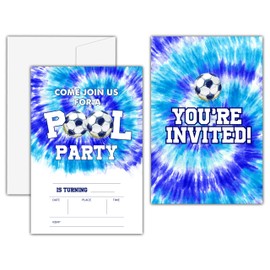 KFNER Soccer Pool Birthday Invitations, Sports Swimming Birthday Party Invitation Card for Boy Girl, Summer Birthday Party Favors & Celebration Supplies (20 Set of Invitations with Envelopes) -D04