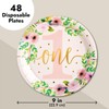 48-Pack Floral Paper Plates for Baby Girls 1st Birthday, First