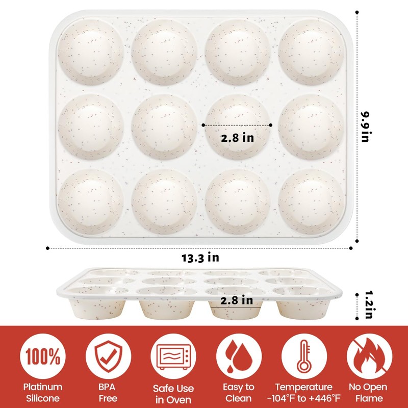 CAKETIME Silicone Muffin Pan, Metal Reinforced Frame Regular Size Cupcake