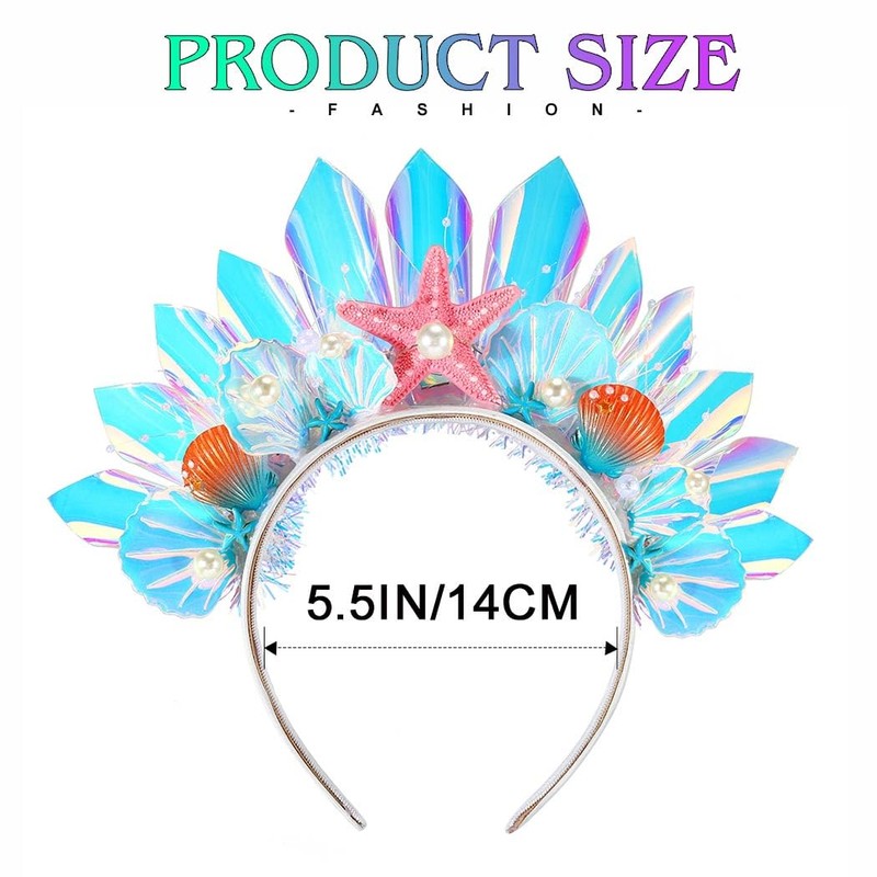 Evlry LED Crown Headband Luminous Shell Headpiece Glitter Starfish Beads