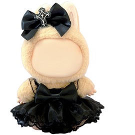 Vavious 17cm Doll Clothes (NO Doll) 2-Piece Dark Devil Lace Dress Set with Cross Bow Hair Clip for Dolls Designer Dolls Accessories Toys Gifts for Collector Display (Black Style 3)