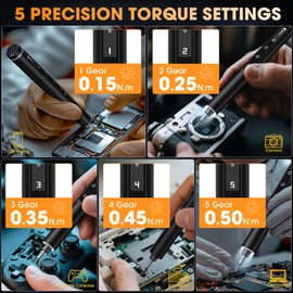 TanSon Mini Electric Screwdriver Set,3.7V Cordless Precision Screwdriver Set with 50 in 1 Magnetic Bits,Magnetic Storage,5 Torque Setting,LED Display,Small Repair Tool Kit for Computers,Phones,Watches