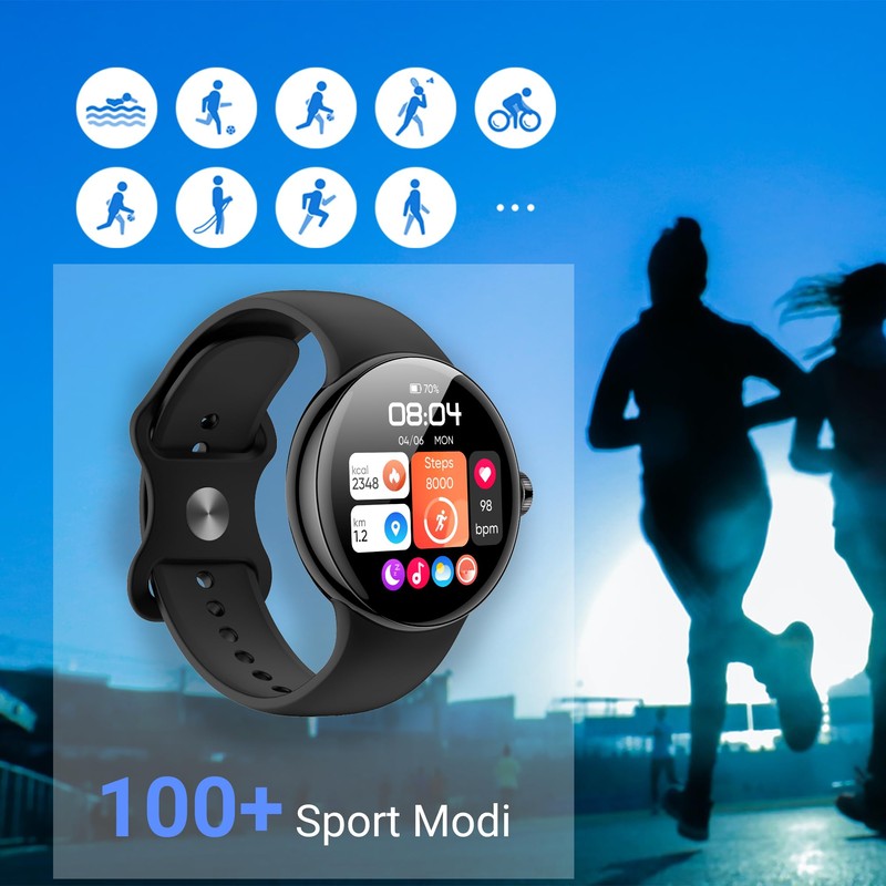 SmartWatch XINJI N2 with Bluetooth, AMOLED Touch Panel, Pulse/HRV/Blood Oxygen