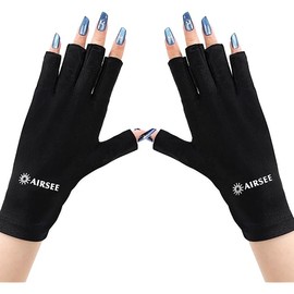 AIRSEE UV Gloves for Nail Lamp,Professional UPF50+ UV Protection Gloves for Manicures Nail Art,Fingerless Gloves That Shield Skin from The Sun and Nail Lamp (Black)