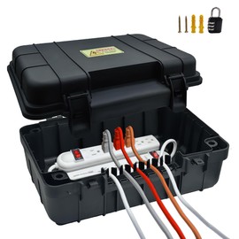 Paxboxtech Large Outdoor Electrical Box (13.4 x 9.5 x 5.2 inch), IP54 Waterproof Outdoor Extension Cord Cover, Weatherproof Outlet Box, Protect Power Strip, Outlet, Timer, Plug, Holiday Light, Black