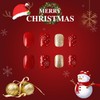 Christmas Press on Nails Short Oval French Tip Fake Nails