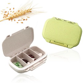 Echehi 2pcs Removable Compartments Pill Box, 4 Compartment Travel Pill Box for Pocket Purse, Waterproof Portable Weekly Pill Box to Hold Vitamin, Cod Liver Oil (Green+Khaki)