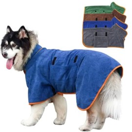 RYUREI Dog Drying Coat - Microfiber Pet Bathrobe, Super Absorbent Fast Drying Towel Robe With Adjustable Collar & Belly Strap for Dogs and Cats (Blue, XS 4-7KG)