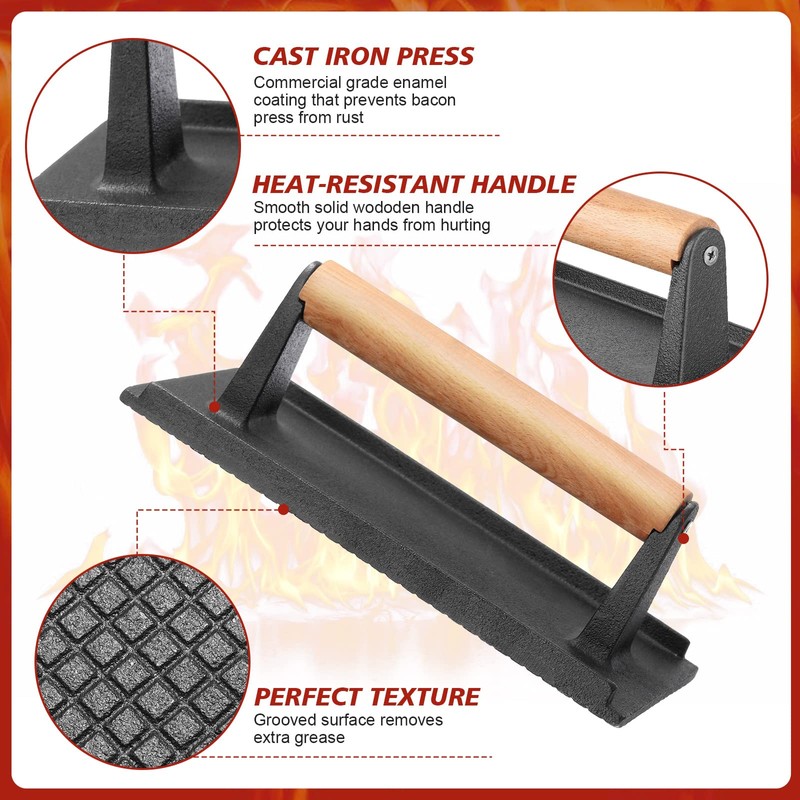 Gandeer 3 Pcs Cast Iron Grill Press 8 x 4